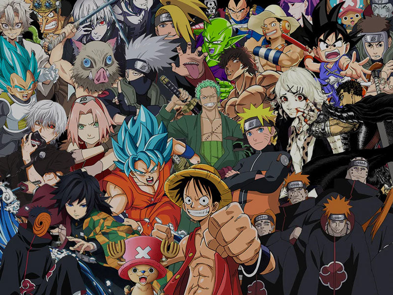 Collage of anime characters used in Gunsmith Fitness's anime belts